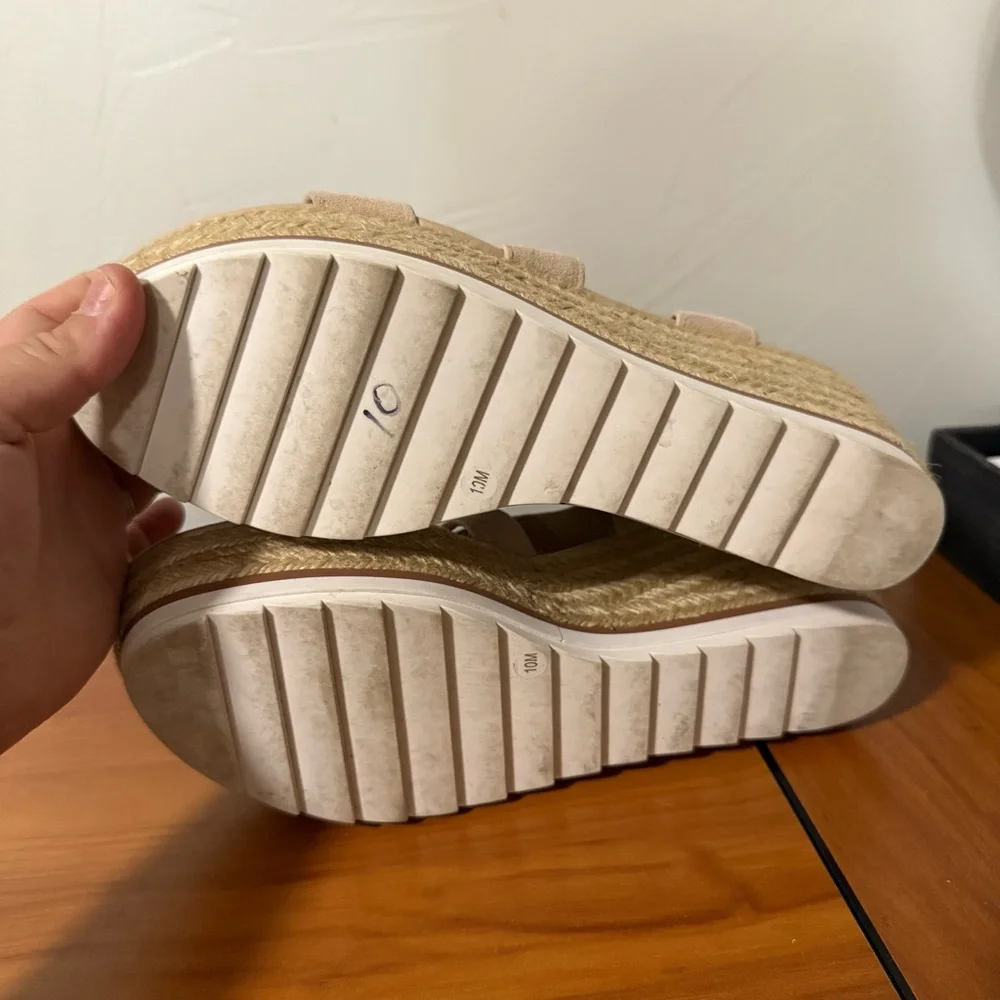 Marc Fisher Beige Nude Espadrille Wedge Sandal Strappy‎ Heel Neutral Casual 10M